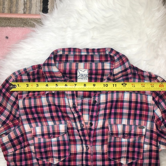 Garage button-up Plaid shirt stretch&fit M EUC tri - Picture 7 of 8